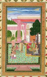 Kaiser Jahangir (1569-1627) mit seiner Gemahlin und Gefolge in einem Garten, aus dem Small Clive Album